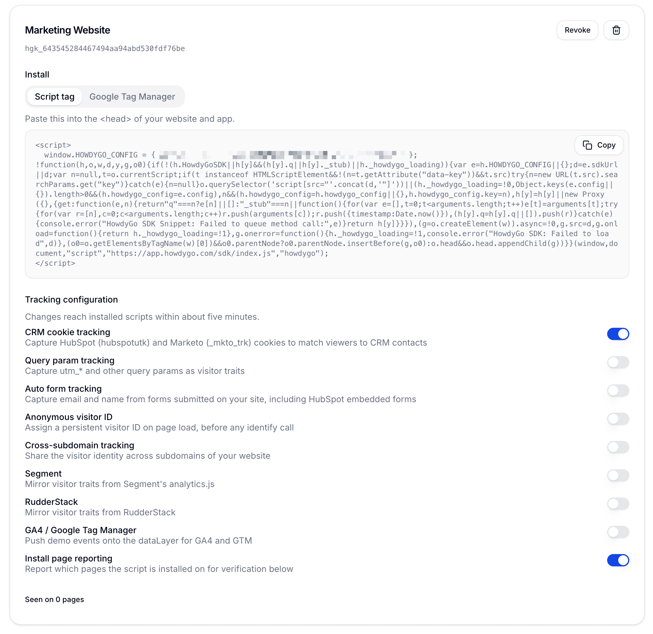 Tracking Script installation and configuration settings